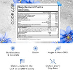 Codeage Biotin Supplement with Vitamin C, Vitamin E, Vitamin B6, Niacin, Folate, Organic Food Blend, Phytoceramides, Astaxanthin, Selenium - Beauty Tonic - Hair, Skin, and Nail Support - Vegan, 90 Ct