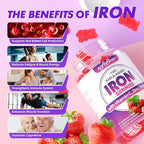 softbear Iron Gummies for Women & Men & Kids, Chewable Iron Supplements with Vitamin C,B3,B5,B6,B12 Supports Immune System, Energy & Vitality, Sugar-Free/Vegan, Strawberry Flavor 120 Count