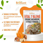 Ellie's Best 7 Mushroom Powder Extract Blend Supplement Organic 114 Servings High Potency Double Extracted Cordyceps, Reishi, Turkey Tail, Chaga, Lion's Mane - 4oz