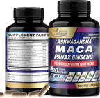 Organic Cadane Maca Root, Ashwagandha, Panax Ginseng Supplement - 90 Capsules 3 Months with Fenugreek, Tongkat Ali & More - Support Energy Production & Immunity