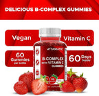 Vitamatic Vitamin B Complex Gummies with Vitamin C & Inositol - Natural Strawberry Flavor - 60 Gummies (3 Bottles)