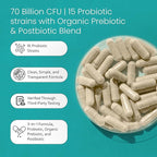 NaturaLife Labs Probiotics 70 Billion CFU – 15 Strains with Organic Prebiotic & Postbiotic – 3-in-1 Formula – 30 Vegan Capsules (2 Pack)