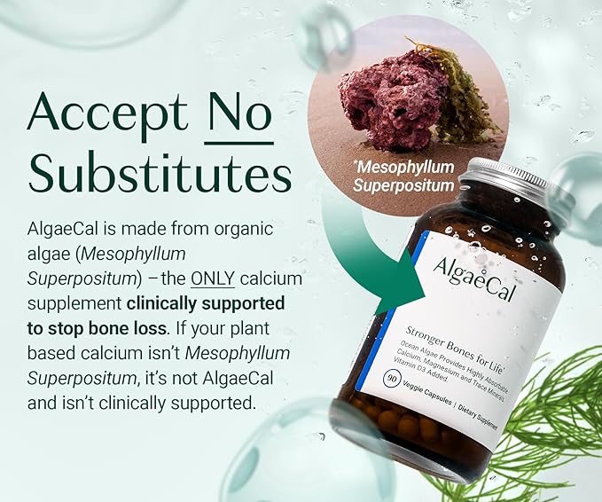 ALGAECAL- Plant Based Calcium Supplement with Vitamin D3 (1000 IU) for Bone Strength, Contains 13 Minerals Supporting Bone Health, Organic Calcium (750 mg) for Women & Men, 90 Veggie Caps, Made in USA