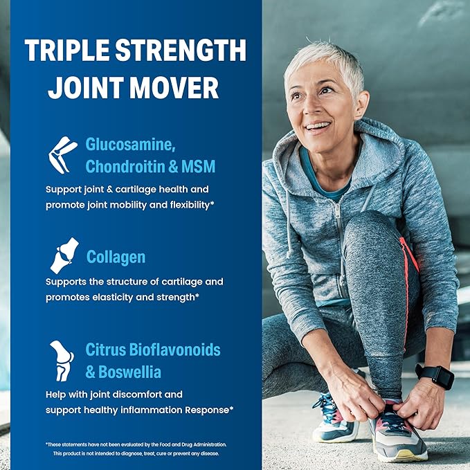 Vitamin World Triple Strength Joint Mover, Glucosamine Chondroitin with MSM Joint Support Supplement, Collagen & Boswellia Serrata Extract, Support Joint Strength, Comfort & Flexibility, 180 Caplets