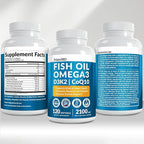 5-in-1 Fish Oil Omega 3 Fatty Supplements (2100mg) - Omega 3 Fish Oil with Vitamins D3 K2 and CoQ10 - Lemon Flavored (120 softgels, Pack of 3)