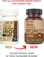 DEVA Nutrition Vegan Chelated Iron 29 mg Fortified with B-12 - High Potency, Easy to Swallow - 90 Tablets, 2-Pack