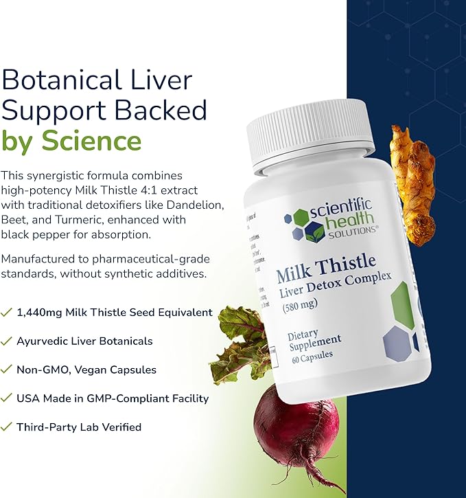 Milk Thistle Liver Detox Complex – Clinical-Grade Liver Support Supplement with Turmeric, Dandelion, Beet, Picrorhiza, Black Pepper – Phase I & II Detox – 60 Capsules – Non-GMO (2-Pack)