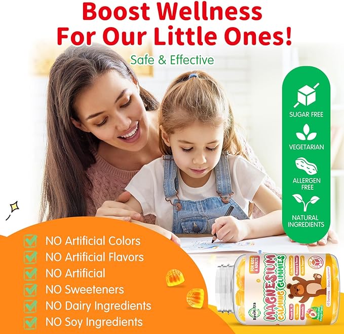 Magnesium Gummies for Kids - Magnesium Glycinate Gummies with L-Theanine, Vitamin B6, D3 for Kids & Adults Sleep, Calm, Relaxation, Stress, Brain, Bones, Muscle Relief, Sugar Free Peach & Mango 60ct