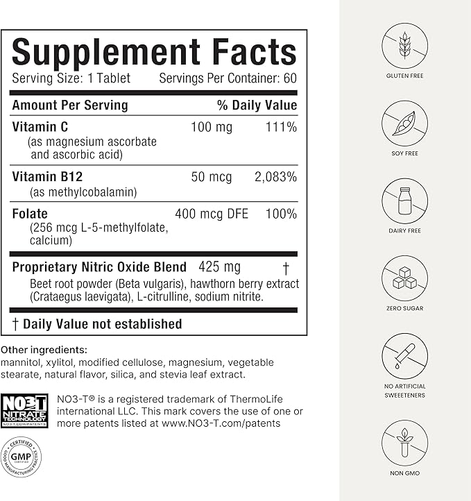 Humann Neo40 Professional - Daily Heart & Circulation Support - Methylfolate, Beet Root Powder, Hawthorn Berry, L-citrulline - 60 Dissolvable Tablets