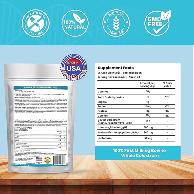 BodyBoost Colostrum Instantized, 99.5% Bovine Colostrum Powder, Immune Booster Supplement with Immunoglobulin & Lactoferrin, Grass Fed Colostrum, Food for Gut Health, Diverse Intake, 2 x 16 oz