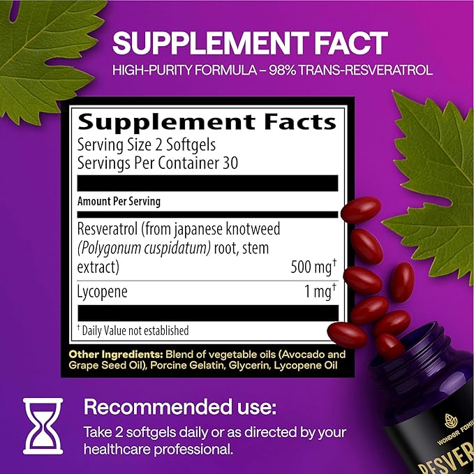 Resveratrol Supplement 1000mg - 120 Softgels – Powerful Antioxidant for Heart Health, Immune Strength, Signs of Aging – Higher Potency Next to 800mg - Non-GMO & Gluten Free