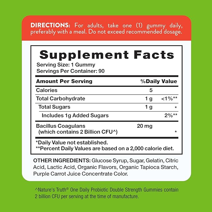 Nature's Truth Daily Probiotic Gummies | 2 Billion CFU | 90 Count | Raspberry Lemon Flavor | Non-GMO & Gluten Free Supplement