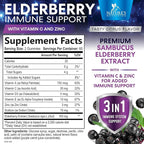 Elderberry Gummies - 3X Strength Black Elderberry Immune Support Gummy with Vitamin C, D3 and Zinc for Kids & Adults, Immune Health Support Supplement Gummy, Black Elder Berry Vitamins - 120 Gummies
