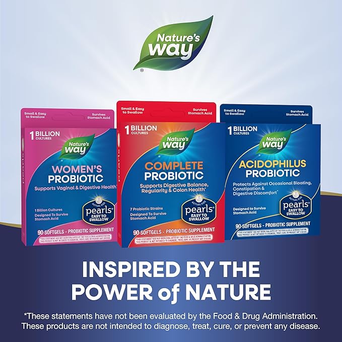 Nature's Way Complete Probiotic Pearls,Supports Digestive Balance*,1 Billion Live Cultures,Supplement for Men and Women,No Refrigeration Required,90 softgels,(Pack of 2)
