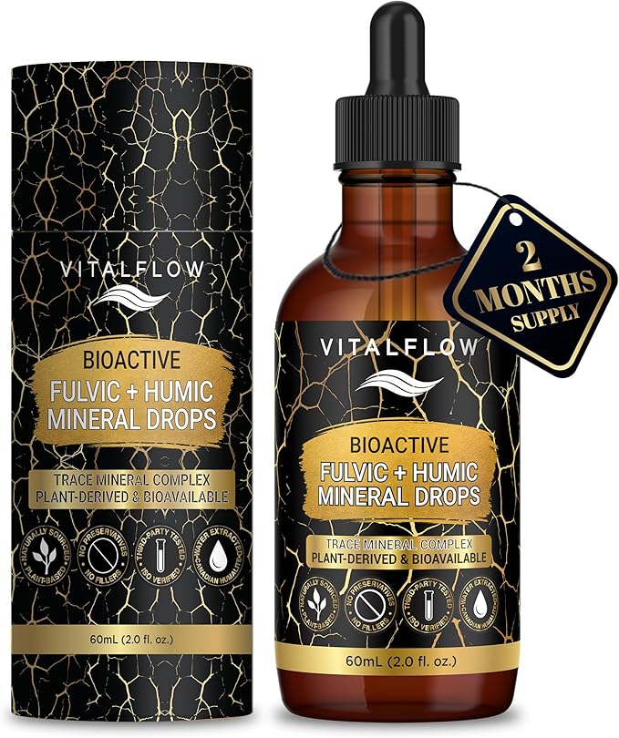 Fulvic + Humic Trace Mineral Drops, 3:1 Humic-Fulvic Blend | Water-Extracted from Canadian Humalite | 60 mL Amber Dropper | Third-Party Tested, No Preservatives/Fillers | GMP & ISO Verified