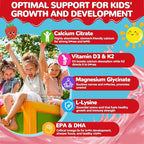 Kids Calcium Gummies with Vitamin D3: Sugar Free Chewable Kids Calcium Citrate plus Vitamin D3 K2 Magnesium Zinc Multivitamin Omega 3 - Growth Digestive Development Support Non-GMO(120Count)