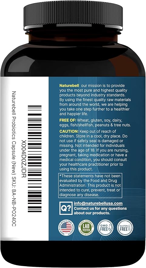 NatureBell Probiotic 200 Billion CFU – 40 Strains Per Serving | 240 Veggie Capsules with Prebiotics and Probiotics – Full Spectrum Complex with Enzymes – Daily Probiotics for Women & Men