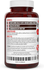 Vitamin k2 MK-7 Supplement 180mcg -Vitamin K2 Supports Bone & Heart Health for Cardiovascular Calcium Absorption from Arteries- 60 Easy to Swallow Vegetable caps of MenaQ7 K2 MK7