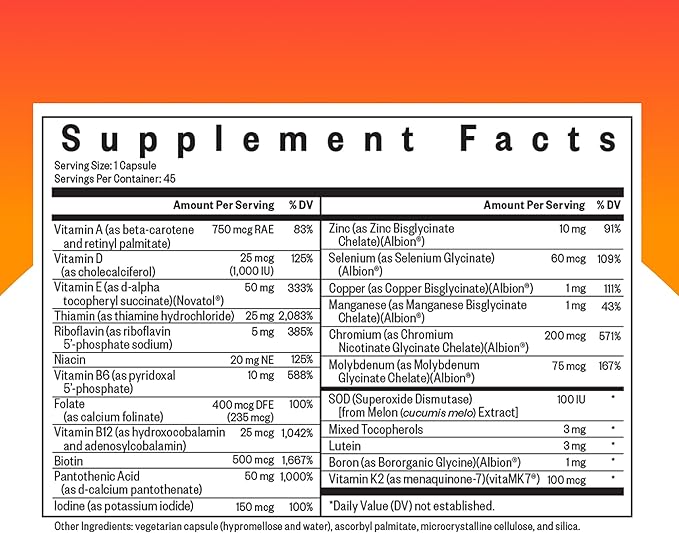 Seeking Health Multivitamin One MF - MTHFR Support Supplement with Calcium Folinate & Vitamin B12 - Easy-to-Digest - Methyl-Free Vegetarian Capsule - 45 Veggie Capsules