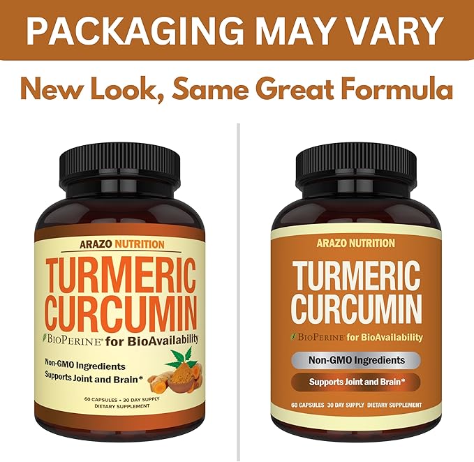 Arazo Nutrition Turmeric Curcumin with BioPerine 1300mg with Black Pepper - Joint Support Nutritional Supplements - 100% Herbal Tumeric Root Capsules (Pack of 2)