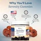Serenity Reishi Mushroom Gummies for Adults - 500mg Whole Fruiting Body Extract - Sleep Gummies for Adults and Kids - Vegan, Gluten-Free - Stress Relief, Relaxation - Elderberry Kiss, 60 Count