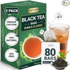 LeafLea 80 Black Tea Bags, Premium Black Tea Leaves, Rich Bright and Firmly Astringent, Promotes Digestive Comfort & Steady Alertness, Caffeinated, Sugar-Free, Vegan, Enjoy Hot or Iced