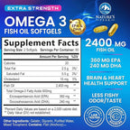Omega 3 Fish Oil Supplements - 2400mg Fish Oil Per Serving - Triple Strength Omega-3 with Fatty Acids EPA & DHA - Natural Heart, Brain & Immune Support - Wild Caught, Bottled in USA - 120 Softgels