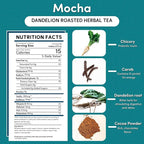Teeccino Dandelion Herbal Tea - Mocha - 25 Tea Bags - Caffeine Free, Prebiotic, Gluten Free, 3x More Herbs