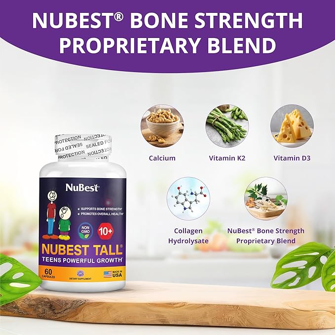 NuBest Tall 10+ Premium Bone Strength Formula, Enhanced Immunity and Overall Health for Age 10+ with Calcium, Vitamin D3, Vitamin K2, and Multivitamins | Pack 12