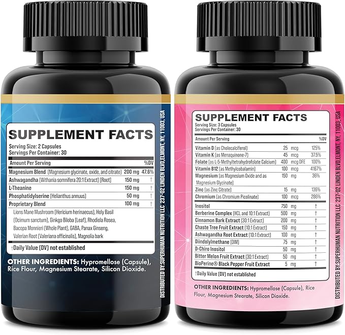 Cortisol & Myo-Inositol Supplement Bundle, Soothe & Smooth Bundle, 13-in-1 Cortisol Balance, Magnesium, Ashwagandha, L-Theanine, D-Chiro Inositol, Folate, Berberine, Chasteberry (150 Capsules)
