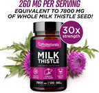 PhiNaturals Milk Thistle Extract Capsules Supplement Liver Detox 260mg Silymarin 30:1 Extract Equivalent to 7800mg Milk Thistle Seeds Liver Detox Silimarina