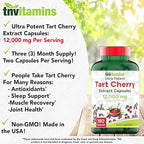 tnvitamins Tart Cherry Capsules 12,000 mg Per Serving - 180 Count | Ultra-Potent Tart Cherry Extract Capsules | Joint, Sleep, & Recovery Support* | High in Antioxidants | Non-GMO | Made in the USA!