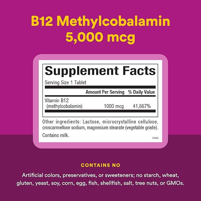 Natural Factors Methylcobalamin 1,000 mcg - Vitamin B12 Supplement in Metabolically Active Form - Supplement Supports Cll Formation & Energy Production - 180 Chewable Tablets (180 Servings)