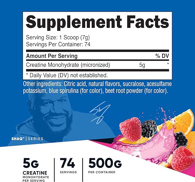Nutricost Creatine Monohydrate Powder (Shaq's Berry Blast, 500 Gram) - Micronized Creatine Supplement, Vegan, GMO-Free, Gluten-Free, 74 Servings