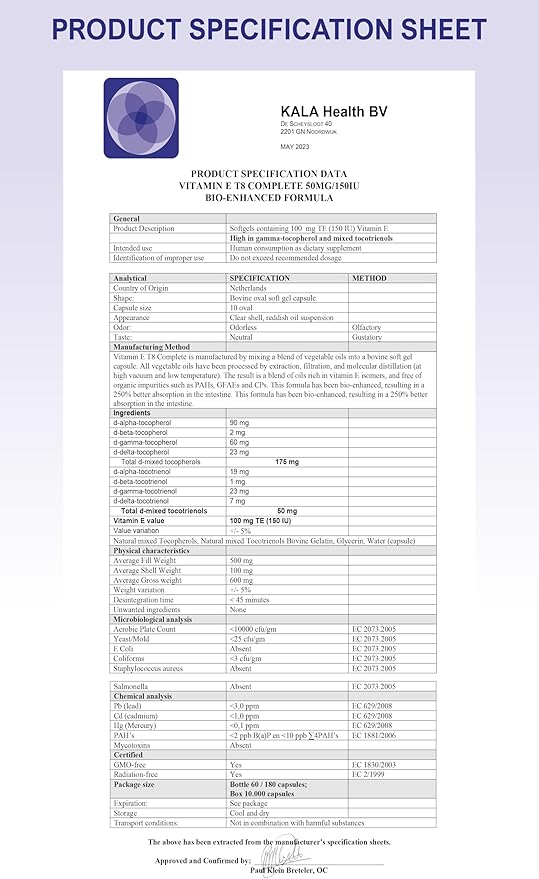 Unique Formula with All 8 Tocopherols and Tocotrienols Vitamin E– Contains no PAH’s, Heavy Metals, Contaminants or Preservatives - Certified Sustainable - Hair, Scars and Skin (60)