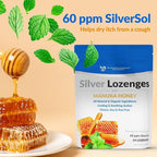 Silver Lozenges with Organic Manuka Honey and Vitamin C - All-Natural Nano Silver 45-50mcg of 60 PPM Colloidal Mineral Drops to Support Immune System, Soothe, Cool Cough & Throat, 96-Lozenges