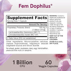 Jarrow Formulas Fem-Dophilus Vaginal Probiotics 1 Billion CFU With 2 Science-Backed Strains, Dietary Supplement For Vaginal & Urinary Tract Support, 60 Capsules, 60 Day Supply, Shelf-Stable Probiotics