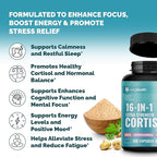 Cortisol Complex 16-in-1 Supplement for Women & Men | Stress Support Manager with Organic Ashwagandha, Maca Root, Rhodiola Rosea & Shilajit | Adaptogen Blend for Balance & Energy | 120 Capsules