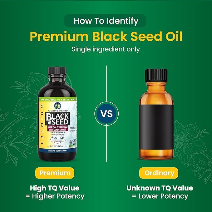 Amazing Herbs Premium Liquid Black Seed Oil - Cold Pressed with Nigella & Sativa, Aids in Digestive Health, Omegas 3 6 & 9, Immune Support, Brain Function, Non GMO, for Men and Women - 8 Fl Oz
