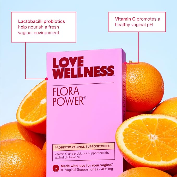 Love Wellness Flora Power | Vaginal Probiotic Suppositories with Vitamin C | Supports pH Balance & Vaginal Health | Fragrance-Free, Non-GMO & Paraben-Free | 10 Count