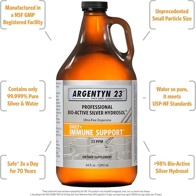 Argentyn 23 Professional Immune Support - Colloidal Silver, Bio-Active Silver Hydrosol, 23 ppm, Liquid Twist Top, 64 Fl Oz (1,892 mL)