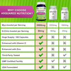 aSquared Nutrition Myo-Inositol & D-Chiro Inositol Supplement - 180 Capsules - Plus Vitamin D3 and Zinc - Myo & D-Chiro Inositol 40 to 1 Ratio - VIT B8 Complex Pills