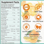 Vitamin B Complex Liquid Drops, B12 Methylcobalamin, B9 Folic, Vitamin C, Immune, Energy Metabolism, Brain & Heart Support, Orange Flavor, 60ml