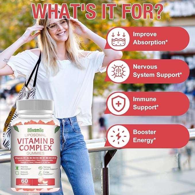 33-IN-1 Liposomal Overall 3500mg + Vitamin B Complex Gummies -B1, B2, B3, B4, B5, B6, B7, B8, B9,B12 | Vitamin C, D3,K2 | Coq10 Omega 3 etc for Energy, Brain,Immune,Skin Support &Heart Support ﻿
