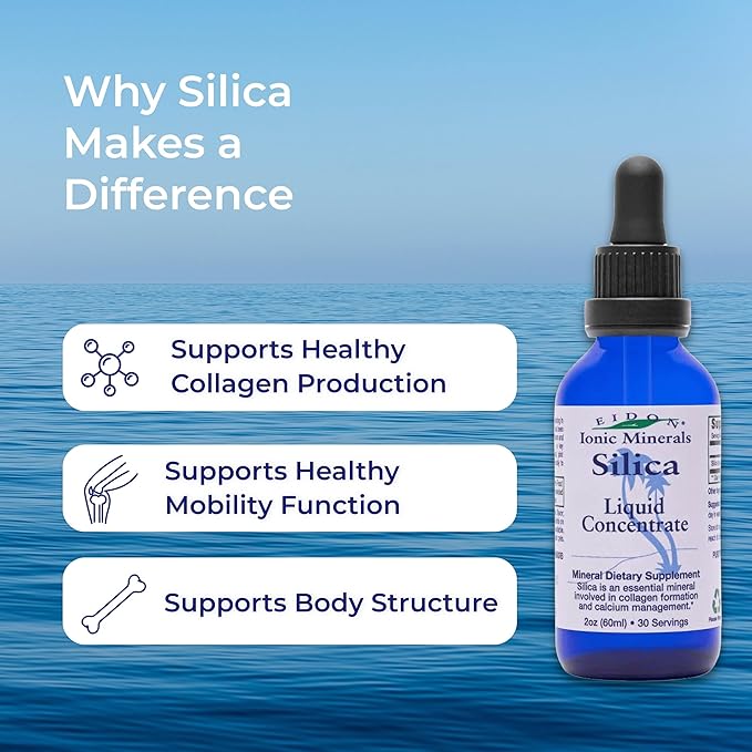 Eidon Liquid Silica Mineral Concentrate - Silica Supplement for Hair, Skin, and Nails, Supplement Drops to Support Collagen Production & Hair Loss for Women & Men, Helps Manage Calcium- 2 oz