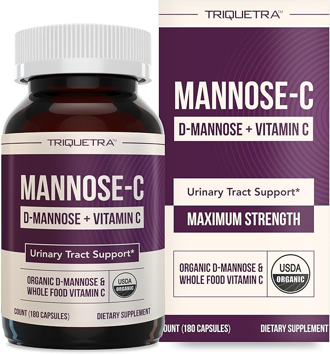 Mannose-C - Organic D-Mannose + Whole Food Vitamin C, Natural UTI Support Supplement to Flush & Cleanse Urinary Tract, Certified Organic Urinary Health for Women, Vegan, Non-GMO (180 Count)