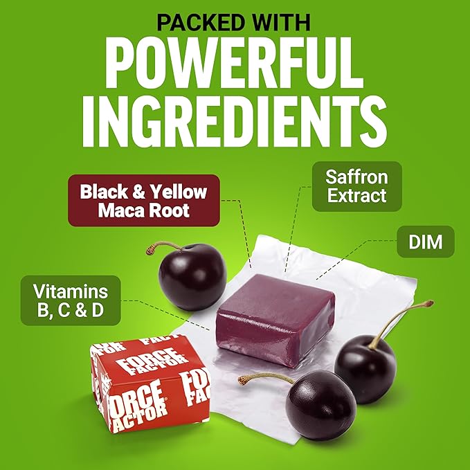 Force Factor Perfect-Maca, Maca Root and DIM Supplement with Saffron to Boost Energy &Mood, with Yellow & Black, Vitamins, Minerals, and Antioxidants, Dark Cherry Flavor,60 Soft Chews,(Pack of 2)