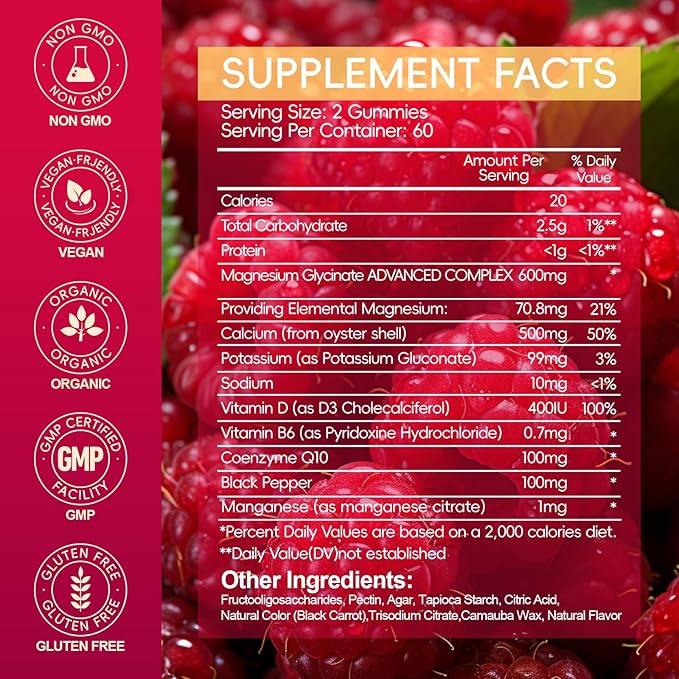 Magnesium Glycinate Gummies 600mg, Sugar Free Magnesium Gummies for Adults, Chewable Potassium Supplements for Body Support, Zzz and Relaxation, 120 Count