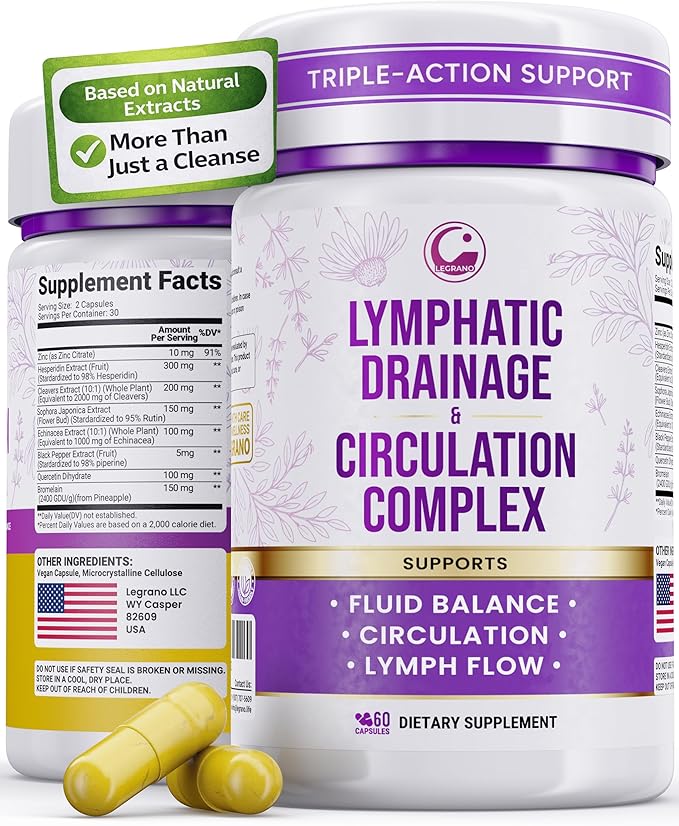 Advanced Lymphatic Drainage Supplements – Lymphatic Cleanse & Lymph System Support with Hesperidin, Rutin, Quercetin with Bromelain – Herbal Lymphatic Support Formula – 60 Capsules