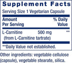 Life Extension L-Carnitine – 500 mg, Energy Supplement, Memory Supplement – Free Form Amino Acid, Nitric Oxide Support, Healthy Blood Pressure – Gluten-Free, Non-GMO, Vegetarian – 30 Capsules